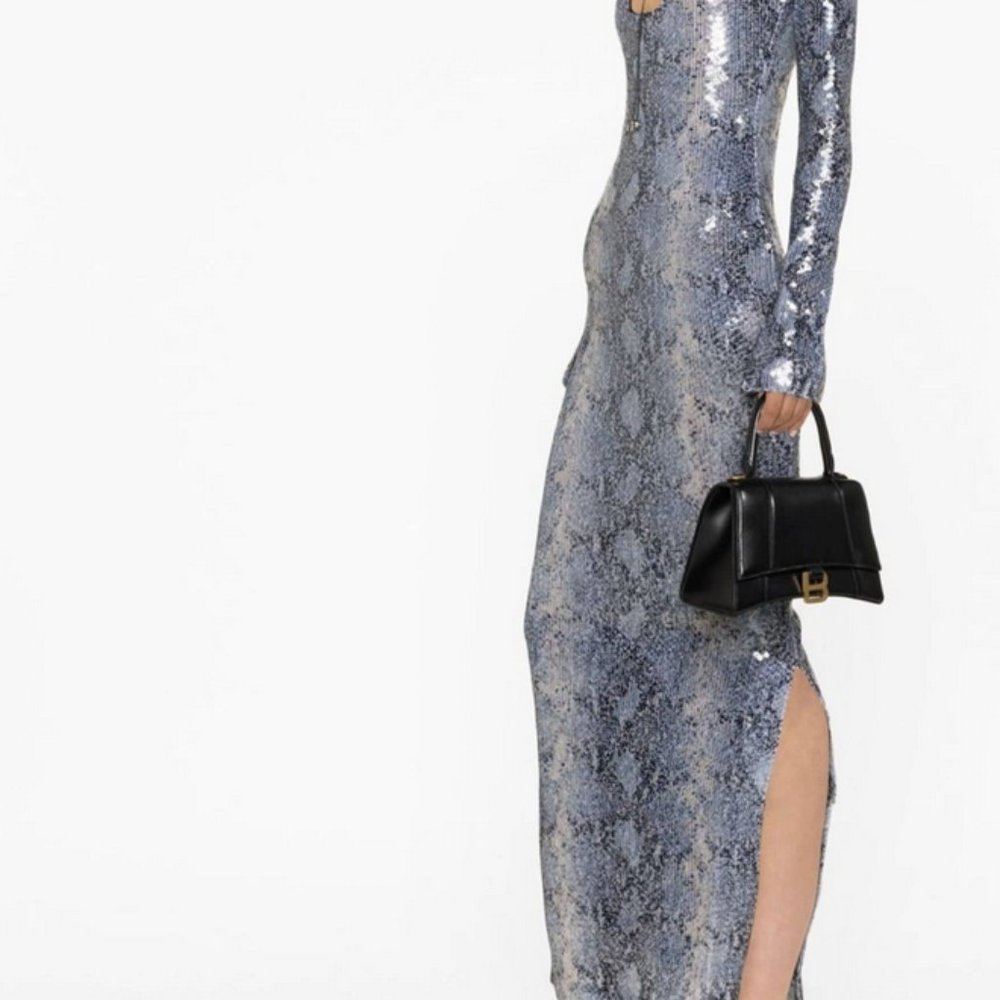 16Arlington, "Solaria" snake-print sequinned dress, size 36, silver / black - Picture 4 of 7